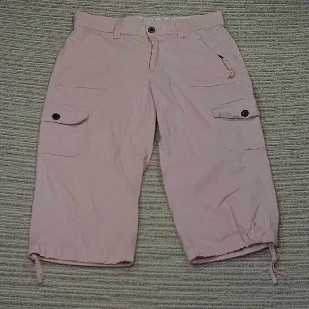 ​LEE CARGO CAPRI PANTS WOMEN SIZE 6 PINK DRAWSTRING COTTON SPANDEX ADJUSTABLE...